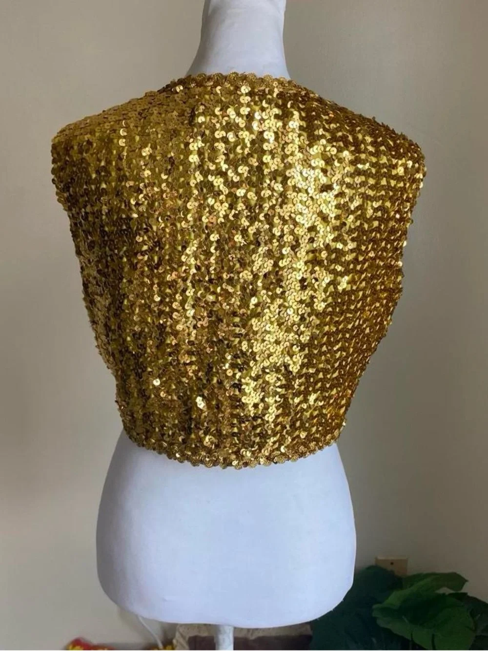 Vintage Cropped Gold Sequin Vest